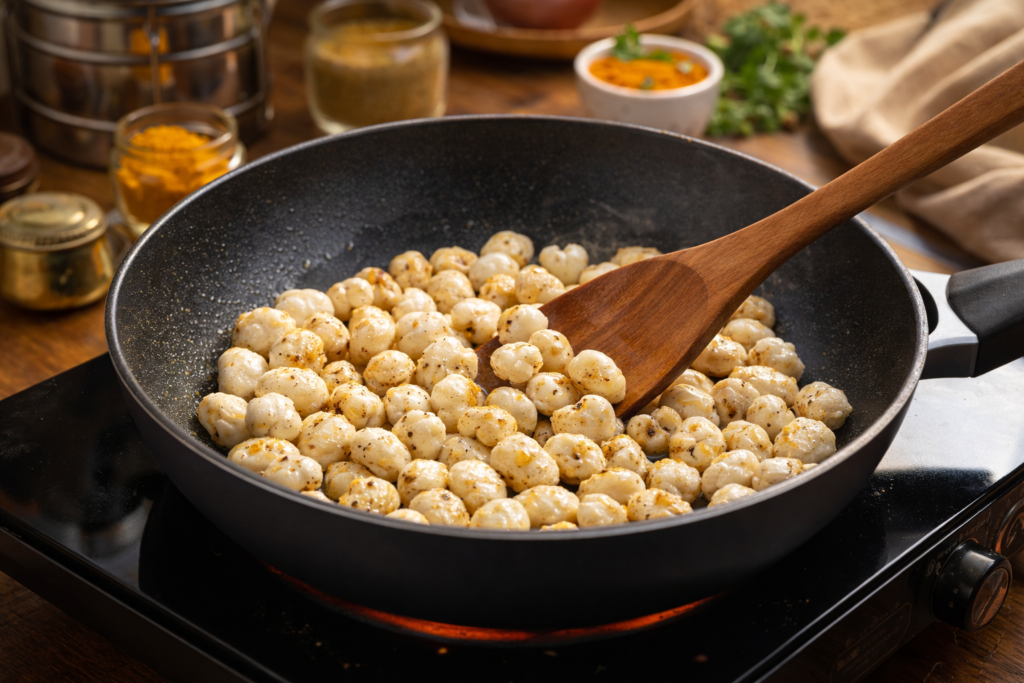 roasting makhana in pan